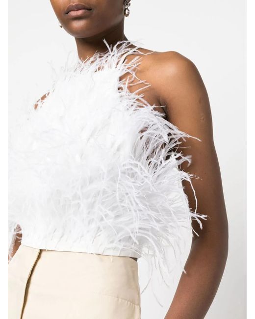Cult Gaia White Joey Feather Crepe-De-Chine Top