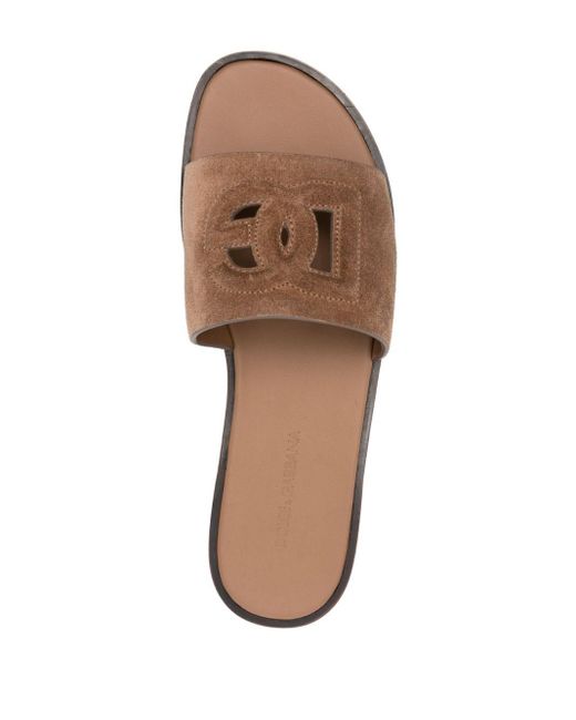 Dolce & Gabbana Brown Cut-Out-Logo Suede Sandals