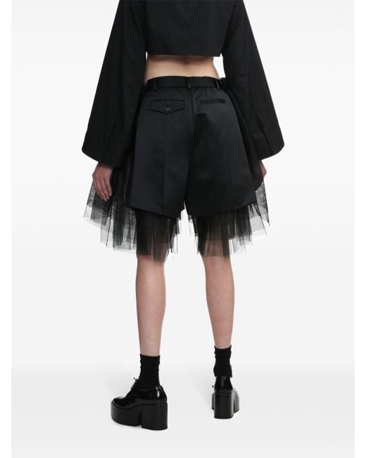 Noir Kei Ninomiya Black Tulle-overlay Tailored Shorts