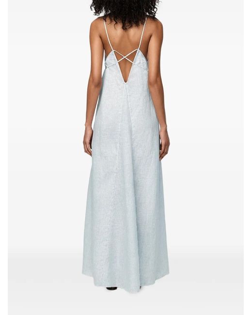 Another Tomorrow Blue Striped Seamed Slip Dress