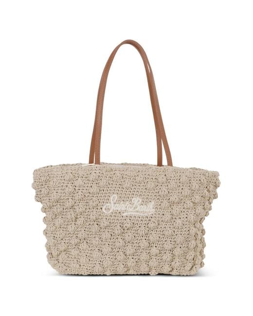 Mc2 Saint Barth Natural Crochet-Knit Logo-Embroidered Tote Bag