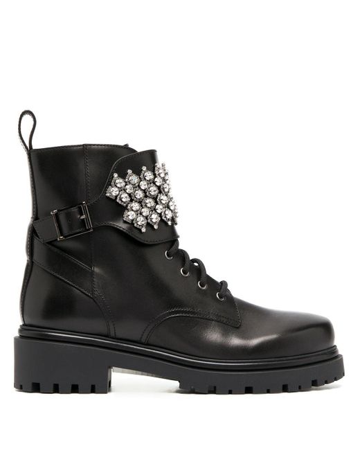 Rene Caovilla Leather Embellished Ankle Boots in Black - Lyst