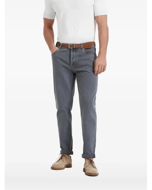 Brunello Cucinelli Blue Logo-Embroidered Jeans for men