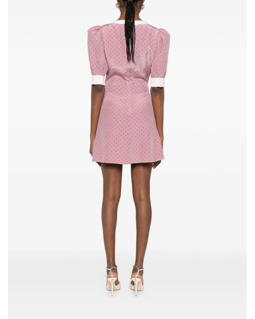 Alessandra Rich Pink Polka-Dot Bow-Detail Mini Dress