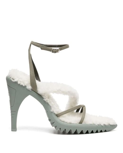 Off-White c/o Virgil Abloh White Denim & Shearling Cargo Ankle-strap Sandals