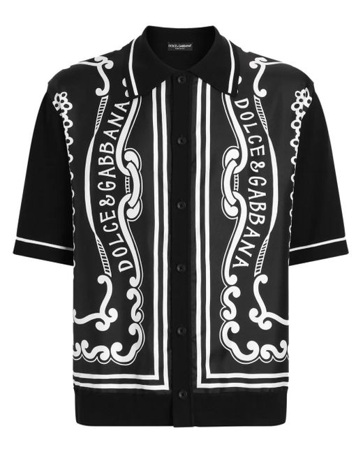 Dolce & Gabbana Hemd Aus Seide Und Baumwolle Bandana-Print in Black für Herren