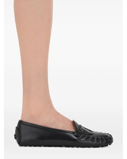 Ferragamo Black Gancini Detail Driver Loafers