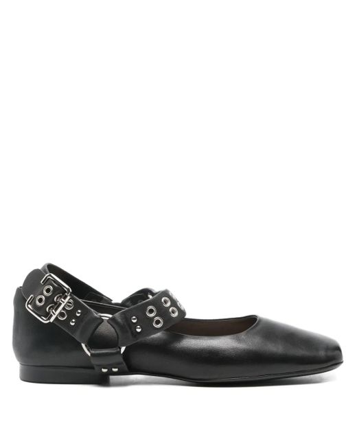 Marc Ellis Black Studded Buckle Ballet Flats