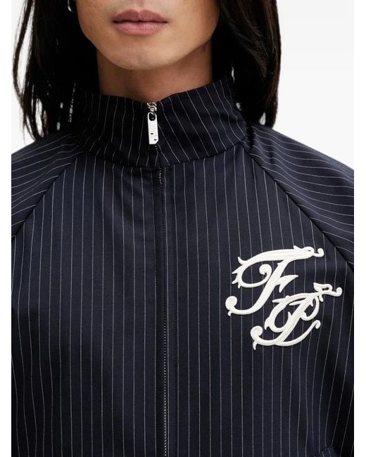 Filling Pieces Blue Coach Pinstripe-Pattern Logo-Patch Jacket for men