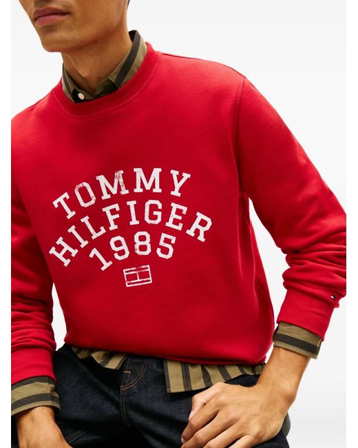 Tommy Hilfiger Red Logo-Printed Sweatshirt for men