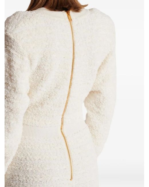 Balmain White Button-Embellished Tweed Mini Dress
