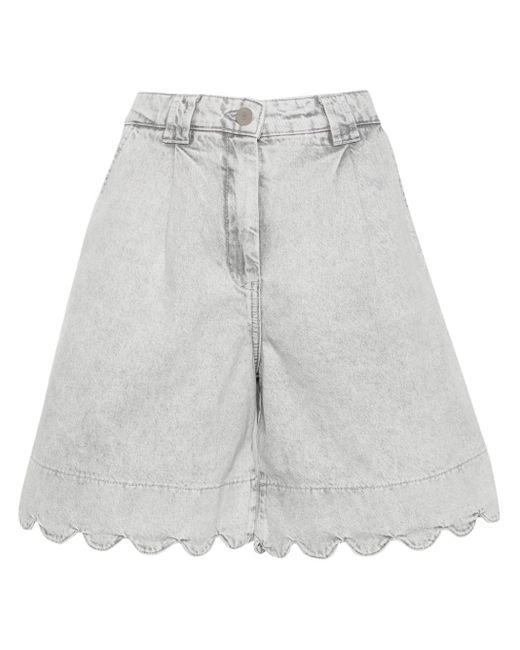 Stella Nova Gray Scallop-Hem Denim Shorts