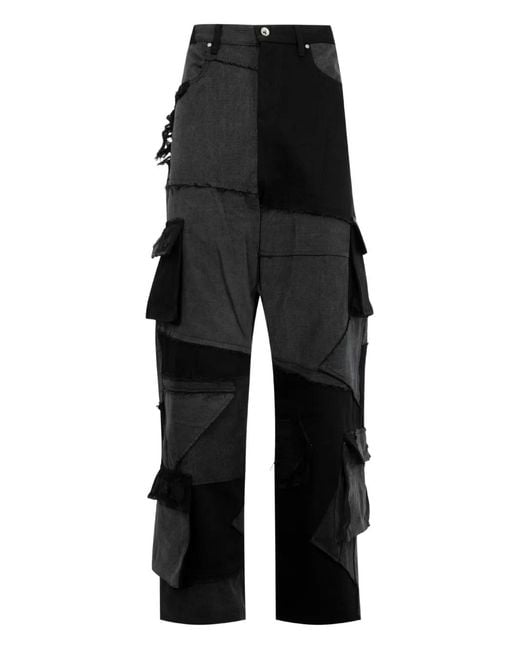 Who Decides War Black Destroyed Panelled Cargo Trousers for men