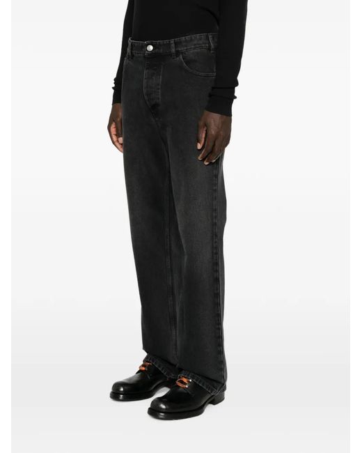 Marni Black Logo-Patch Straight-Leg Jeans for men