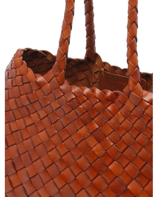 Dragon Diffusion Brown Small Santa Croce Woven-Leather Tote Bag