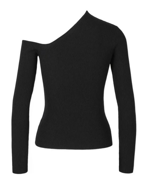 Staud Black Lois Ribbed Asymmetric Top