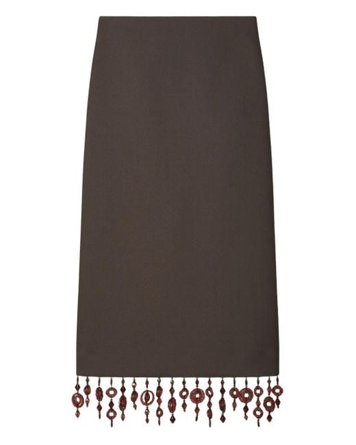 Tory Burch Gray Embellished Crepe Midi Skirt