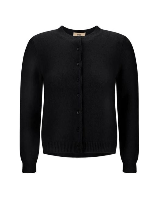 Herno Black Stocking-Stitch Brushed Cardigan