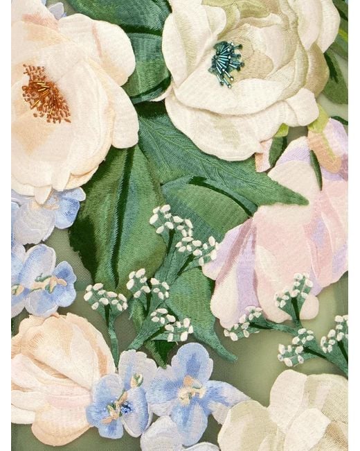 LEO LIN Green Beatrice Floral-Embroidered Dress