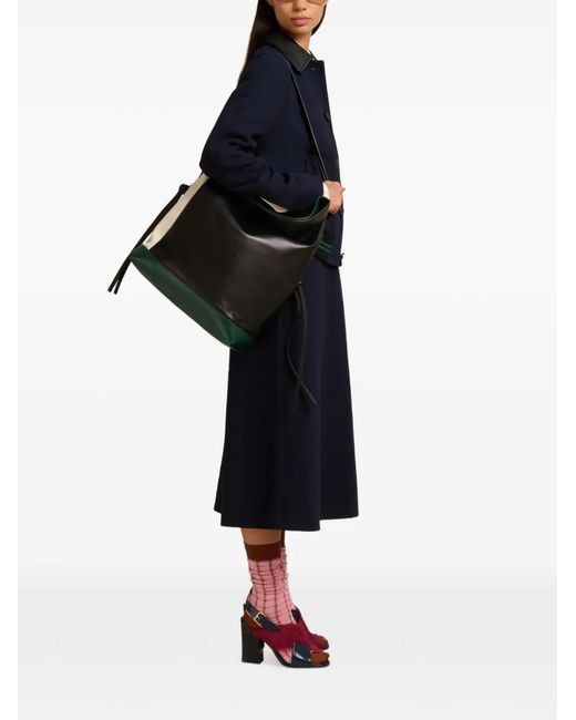 Marni Black Leather Pod 2.0 Large Shoulder Bag
