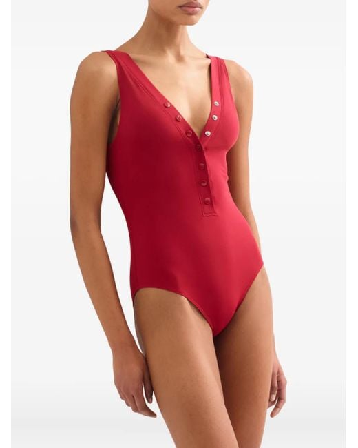 Eres Red Icône Button-Front Tank Swimsuit