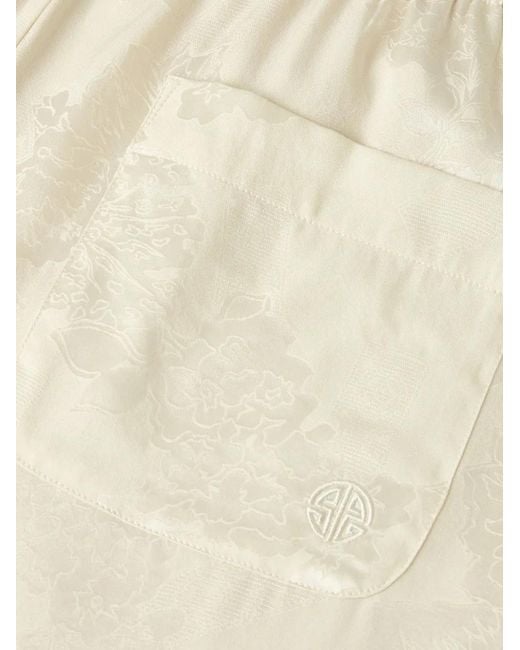 Shanghai Tang White Floral-Jacquard Flared Trousers