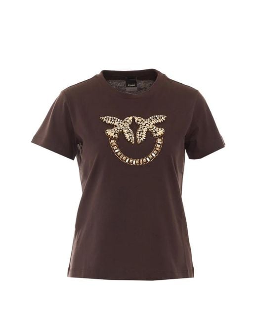 Pinko Brown Love Birds Crystal-Embellished T-Shirt