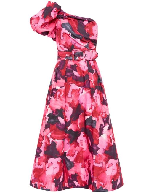 Rebecca Vallance Red Petunia One-shoulder Midi Dress
