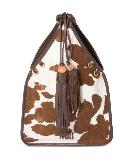 Bolso shopper con animal print Miu Miu de color Brown