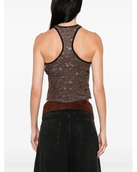 DIESEL Brown Mottled Sleeveless Top With Distressed Finish