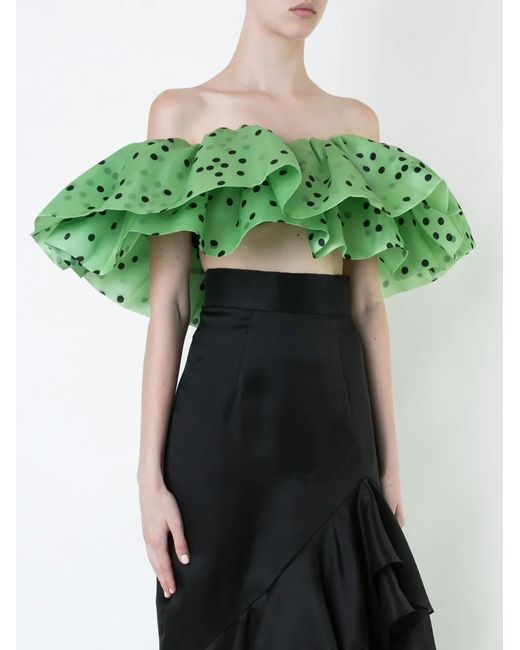 Bambah Green Double Ruffle Top