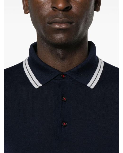 Kiton Blue Knitted Wool Polo Shirt for men