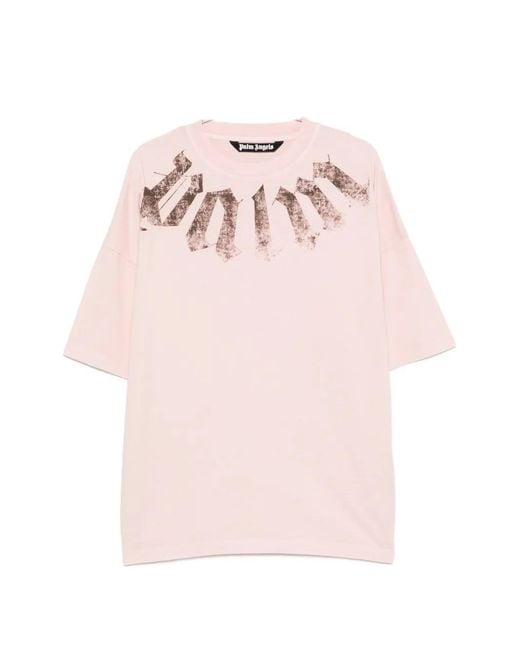 Palm Angels Pink Big Neck Logo Printed T-Shirt for men