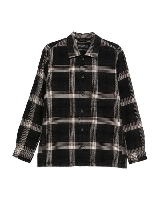 Marc O' Polo Black Buttoned Check Overshirt for men