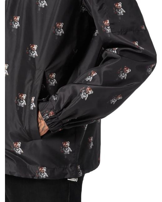 Philipp Plein Black Nylon Hooded Windbreaker Teddy All-Over for men