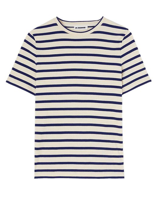 Jil Sander White Striped Cotton T-shirt