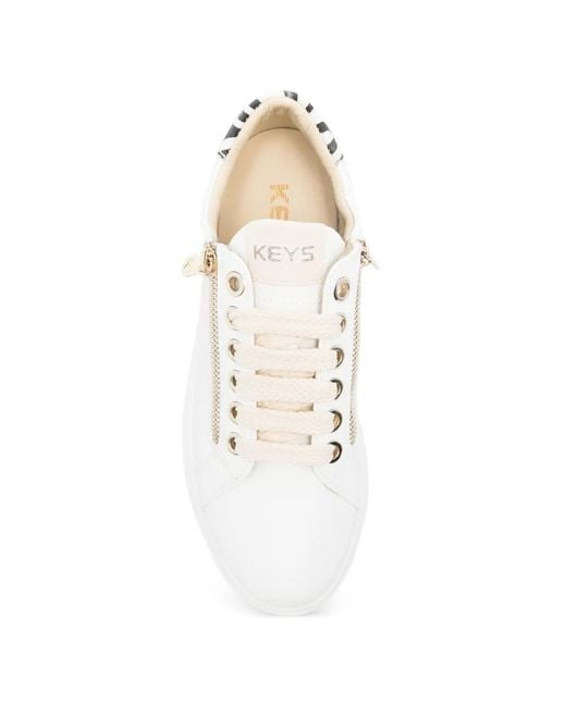 Keys White Zip-Detail Leather Sneakers