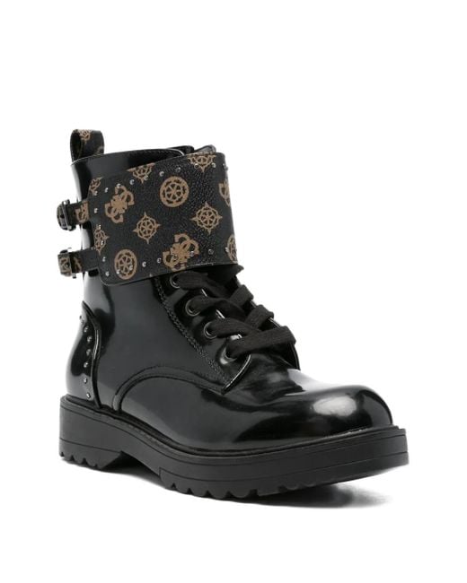 Guess Black Studded-Detail Biker Boots