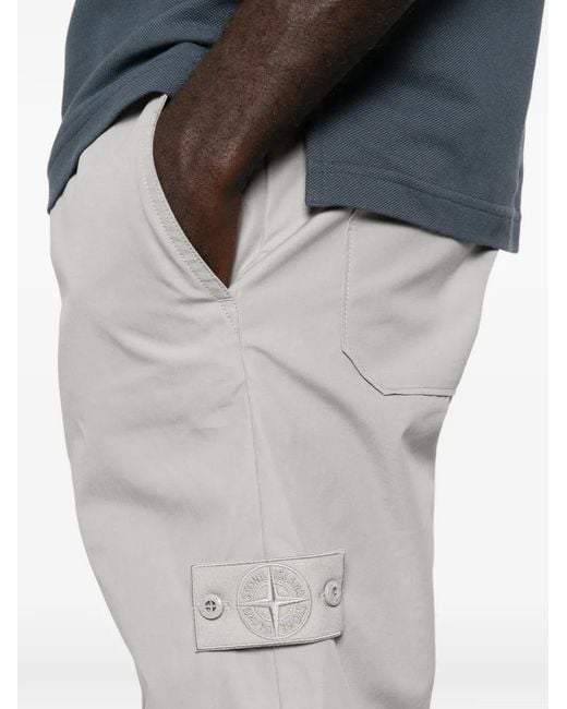 Stone Island White Logo-Patch Pocket Trousers for men