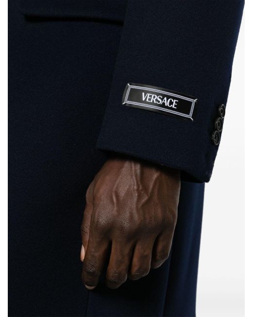 Versace Einreihiger Mantel mit Logo-Applikation in Blue für Herren