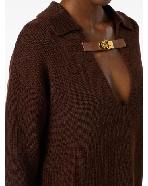 Elisabetta Franchi Trui Met Gespdetail En Polokraag in het Brown