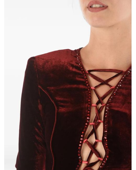 Philipp Plein Brown Lace-Up Rhinestone-Embellished Mini Dress