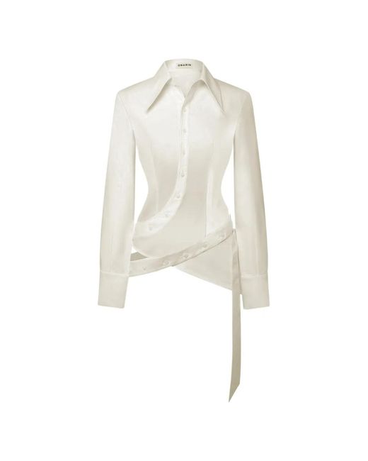 Stolen Stores White Asymmetric Wrap-Button Shirt