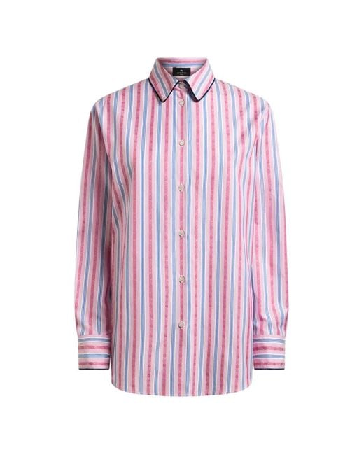 Etro Pink Chemise En Jacquard De Coton À Garniture Et Fil Coupé Motif Rayé
