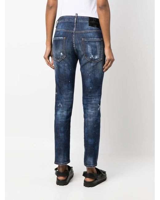 DSquared² Blue Distressed-Effect Cropped Jeans