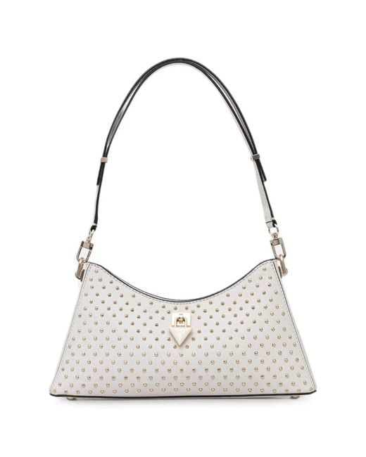 Guess White Patsie Stud-Embellished Logo-Plaque Tote Bag