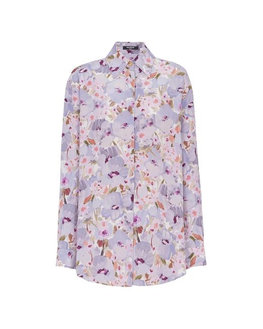 Balmain Purple Floral-Print Shirt
