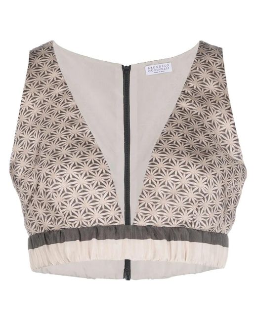 Brunello Cucinelli Gray V-Neck Cropped Top