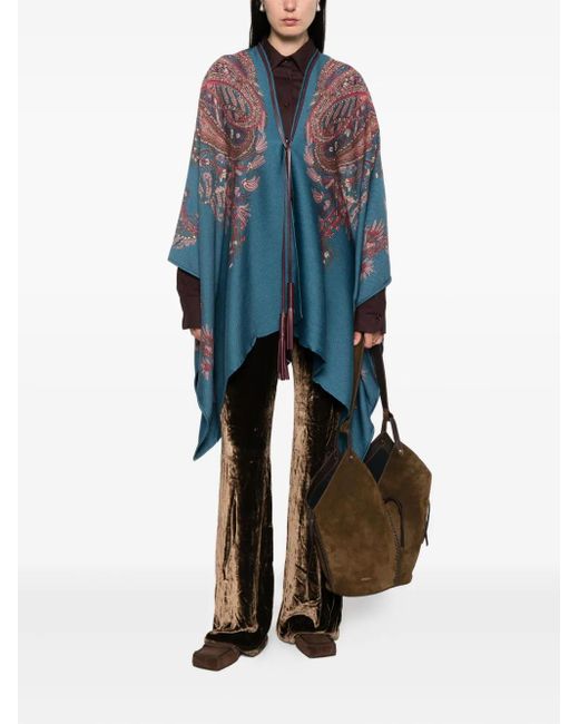 Etro Blue Paisley-Print Poncho