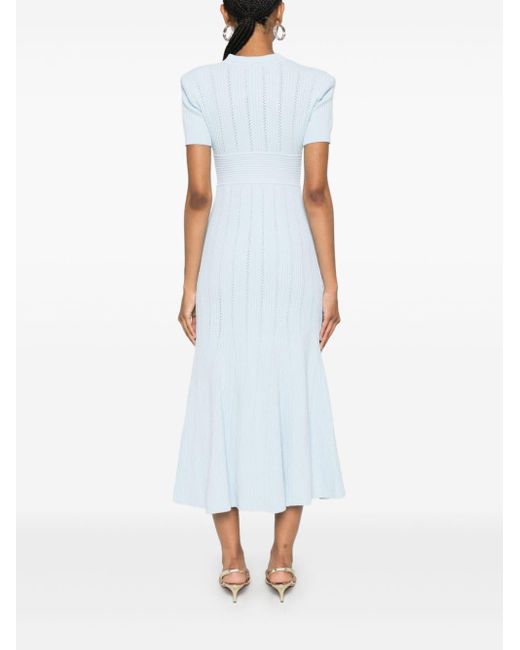 leigh pointelle knit midi dress Self-Portrait Pointelle-Knit in Blue Knit fabric